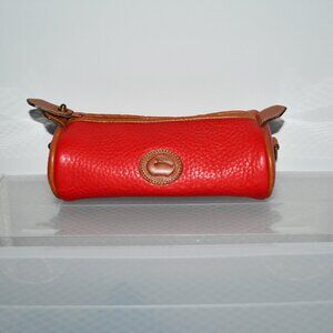 Vintage Red Dooney & Bourke Leather Barrel Cosmetic Makeup Pencil Bag